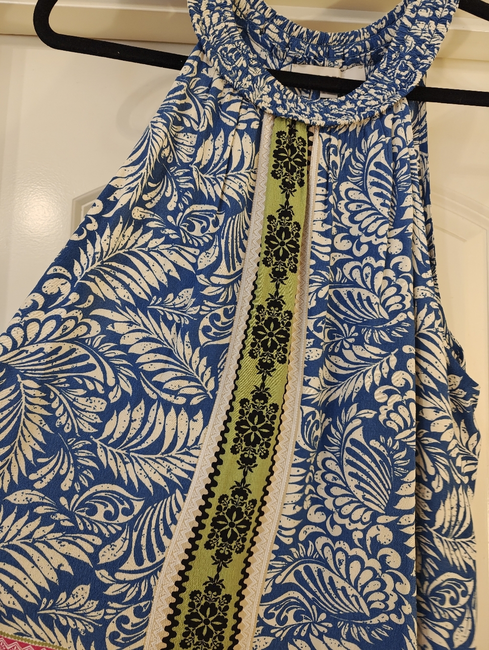 LOFT Blue & White Floral Halter Dress with Green Trim